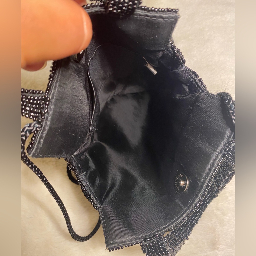 Black Glass-Beaded Evening Bag with Long Strap EUC - Picture 8 of 11